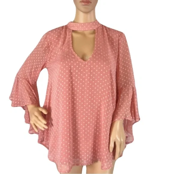 Band of Gypsies Floral Appliqué Bell Sleeve Sheer Blouse - Picture 3 of 17